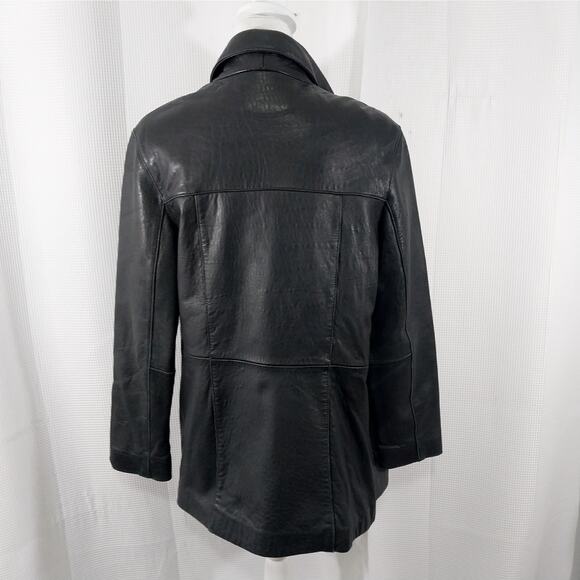 CHARLES KLEIN! SLEEK, CHIC BLACK GENUINE LEATHER TAILORED JACKET, COAT! SZ M - Picture 11 of 12